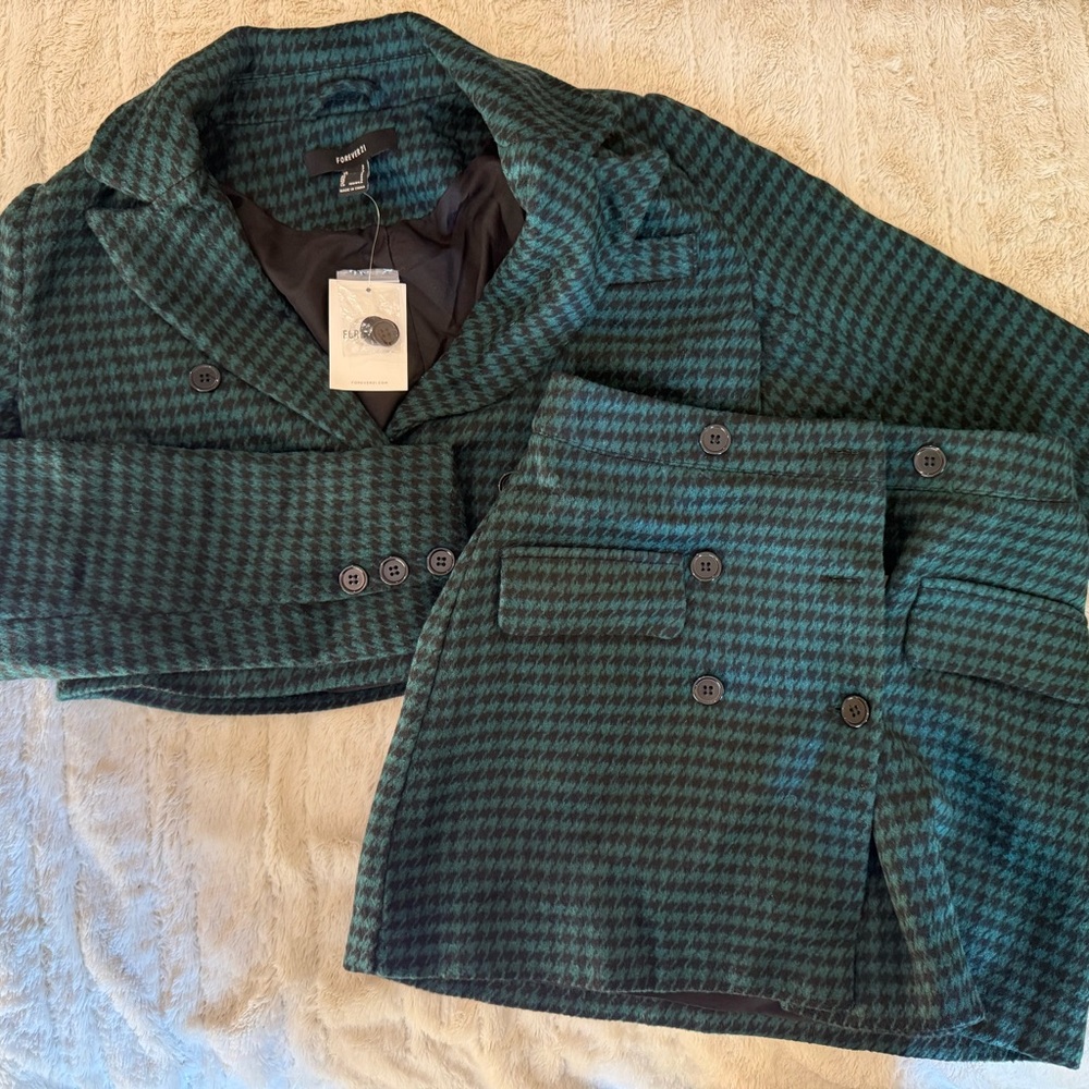 Forever 21 Green Houndstooth Blazer and Skirt Set